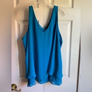 Lame Bryant Teal Blue Double Layer V-Neck Sleeveless Plus Size Top